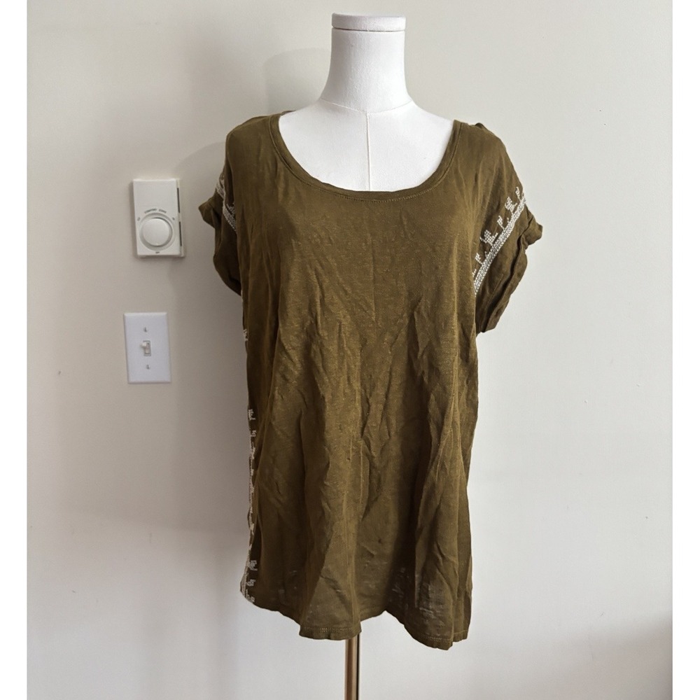 Garnet Hill Womens Large Embroidered Top Neutral Bohemian Hippie Chic Coastal